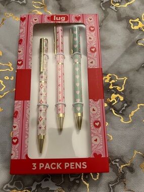 lug Heart Motif Ballpoint Pen Set - Pink & Mint